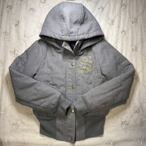 vintage y2k southpole gray rhinestone‑embroidered puffer jacket –  size small